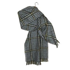 Fraas Oversized Woven Scarf Cream Green Fringe Chevron Hounds Tooth Soft Neutral